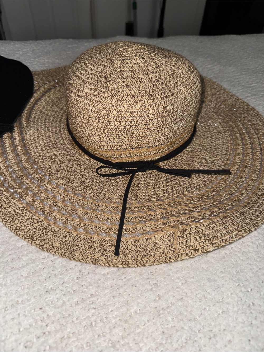 Pack of Two Wide-Brim Floppy Sun Hats — Black and Natural Straw - Picture 2 of 7